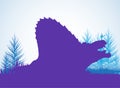 Dimetrodon Dinosaurs silhouettes in prehistoric environment overlapping layers; decorative background banner abstract vector