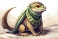 A Dimetrodon wearing a furry scarf. AI generation