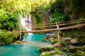 Dimiao Twin waterfalls in a mountain gorge in the tropical jungle of the Philippines, Bohol