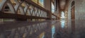 Diminishing perspective interior view of the corridor at balcony of the building beautiful mosque Royalty Free Stock Photo