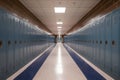 Diminishing perspective of lockers in modern high school corridor