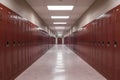 Diminishing perspective of lockers in modern high school corridor