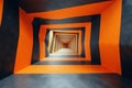 Diminishing perspective of a tunnel with orange and black stripes creating an optical illusion Royalty Free Stock Photo