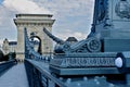 perspective detail view of the newly renovated Chain Bridge in Budapest, Hungary