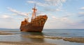 The famous shipwreck at Valtaki beach near Gytheio, Peloponnese, Greece.