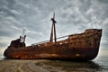 Dimitrios is an old ship wrecked on the Greek coast and abandoned on the beach Royalty Free Stock Photo