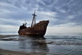 Dimitrios is an old ship wrecked on the Greek coast and abandoned on the beach Royalty Free Stock Photo