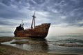 Dimitrios is an old ship wrecked on the Greek coast and abandoned on the beach Royalty Free Stock Photo