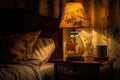 dimly lit bedside lamp creating warm ambiance Royalty Free Stock Photo