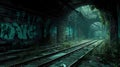 Dimly Lit Discovery: Abandoned Station Secrets./n Royalty Free Stock Photo