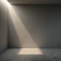 Dimly lit empty room with concrete floor single light source on left wall. Solitude, tranquility, minimalism concept. Interior Royalty Free Stock Photo