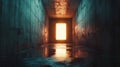 A dimly lit hallway with a single light source at the far end, creating a sense of anticipation and curiosity Royalty Free Stock Photo