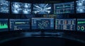 Cyber Security Operations Center SOC Control Room with Multiple Data Visualization Monitors Royalty Free Stock Photo