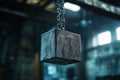 Dimly lit interior of a training facility with concrete weights attached to chains Royalty Free Stock Photo