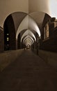 Dimly lit medieval cloister at night Royalty Free Stock Photo