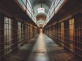 Dimly Lit Prison Corridor with Metal Bars Royalty Free Stock Photo