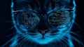 In a dimly lit room, a hacker works while a bespectacled cat uses a computer, illustrating themes of espionage, cyber