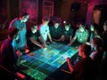 Cyberhackers planning hightech heist at holographic table