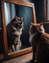 Solitary Cat and Its Mirror Twin AI Generative