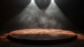 Empty Wooden Stage With Two Spotlights and Smoke in a Dark Theatre Royalty Free Stock Photo