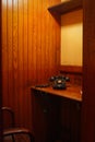 Dimly lit vintage telephone room