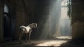 A Dimly Lit White Horse - AI Generated