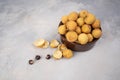 Dimocarpus longan exotic fruits in bowl. Fresh Longan tropical fruit in Thailand