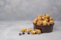 Dimocarpus longan exotic fruits in bowl. Fresh Longan tropical fruit in Thailand