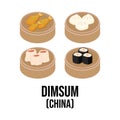 Dimsum chinese food. Asian traditional food elements in cartoon flat style isolated on white background Royalty Free Stock Photo