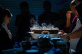 Dimsum seller in traditional market serve the buyer