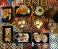 Series of dimsum food in flat lay view