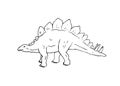 Dinosaur creature simple outline drawing. Wild old animal, hand made symbol illustration. Stegosaurus fossil graphic. Royalty Free Stock Photo