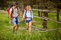 Dinamic traveler couple hiking together