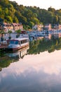 Dinan Marina Reflecting in Rance River at Sunrise in Bretagne, Cotes d`Armor, France