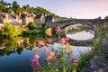 Dinan Old Medieval Bridge and Stone Houses Reflecting in Rance River in Bretagne, Cotes d`Armor, France