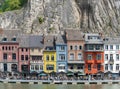 View of Dinant, colorful houses along the Meuse river