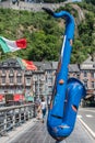 Blue Saxophone statue in Dinant, Belgium