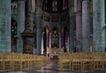 Dinant/Belgium - October 10 2019:  Rear or back view of empty church, selective focus to seats Royalty Free Stock Photo