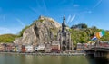 Panorama of Dinant on the shores of the Meuse river with famous citadel and gothic collegiate church Royalty Free Stock Photo