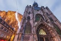 Dinant Citadel and Notre Dame Church at dusk Royalty Free Stock Photo