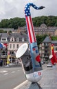 Closeup of America themed saxophone statue, Dinant, Belgium