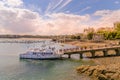 Dinard, Ille-et-Vilaine, France - July 31 2018: Day tripping tourists line up to start boarding ferry on the return trip to Saint