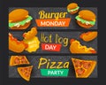 Diner banner set, burger day, hot dog, pizza party