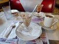 Diner, Booth At An American Diner, Ice Cream Sundaes And Coffee, New Jersey, USA Royalty Free Stock Photo