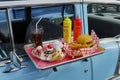 Diner tray on old car Royalty Free Stock Photo