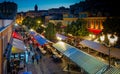 Diners eating at restaurants in the Old Town, Nice, Provence, France.