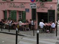 Diners enjoy a lunch at an outdoor bistro