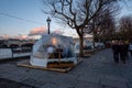 Diners in pop-up private `pods` / Igloos , London