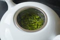 Ding Gu Da Fang fresh green tea leaves steeping
