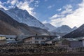 Dingboche village in a morning with Lhotse mountain background, Royalty Free Stock Photo